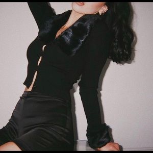 black faux fur retro cardigan